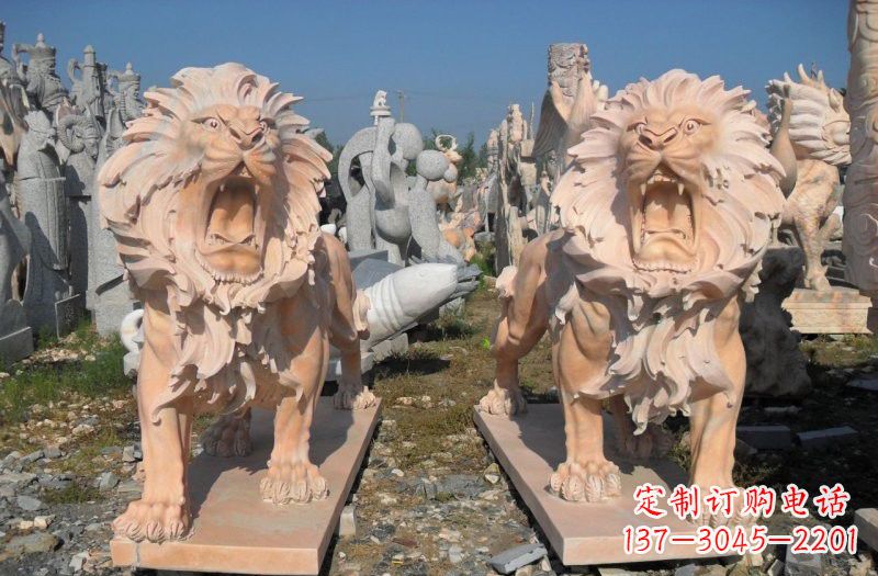 湖南晚霞红西洋狮子雕塑