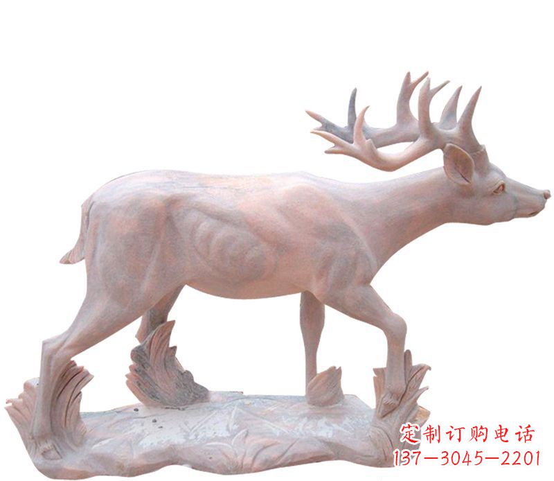 湖南晚霞红小鹿石雕