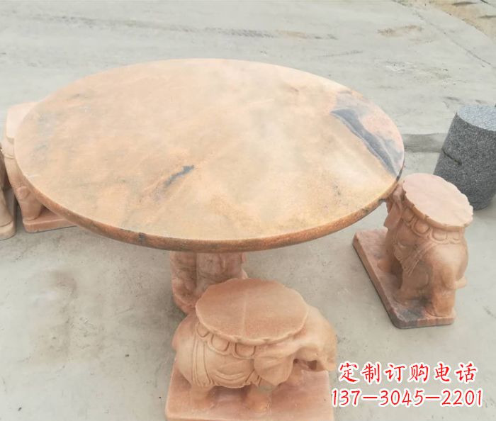 湖南晚霞红小象桌凳别墅石雕 (4)