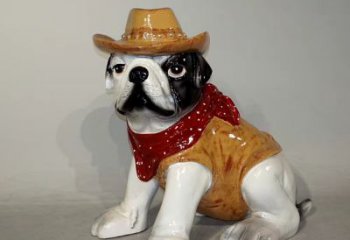 湖南任性可爱的牛仔造型斗牛犬雕塑