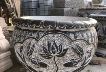 湖南青石仿古荷花水缸雕塑