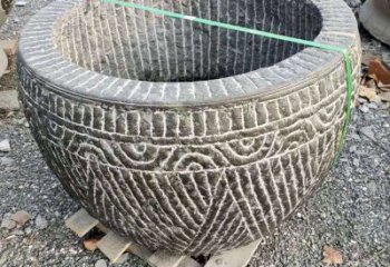 湖南精美青石莲花水缸雕塑