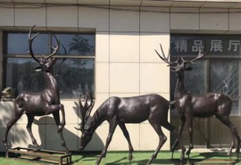 湖南群鹿铜雕塑，艺术精雕细琢
