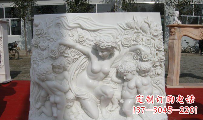 湖南西方女人与孩子汉白玉浮雕