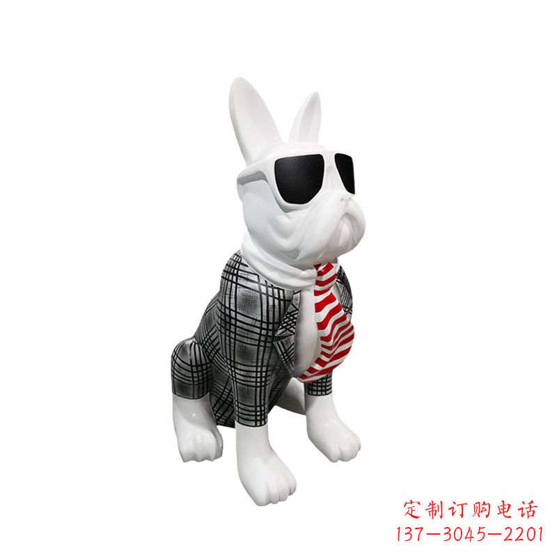 湖南系领带戴墨镜的狗雕塑,商场超市美陈斗牛犬摆件