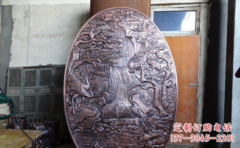 湖南仙鹤松林瀑布古代园林景观铜浮雕
