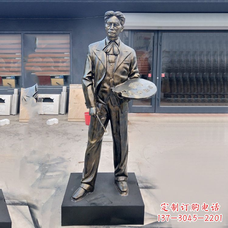 湖南现代画家徐悲鸿雕塑-玻璃钢仿铜名人雕像