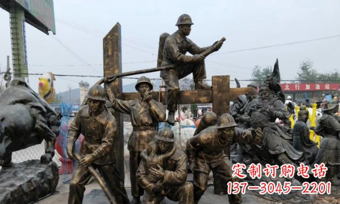湖南消防战士人物铜雕
