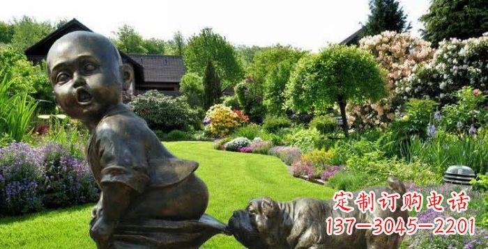 湖南小狗叼小孩裤子童趣铜雕