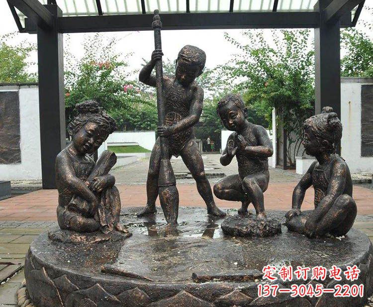 湖南小孩写大字铜雕小品