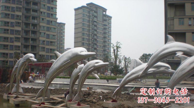 湖南小区不锈钢跳跃海豚雕塑