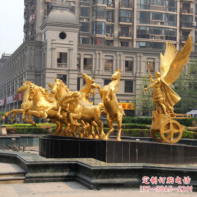 湖南小区大门阿波罗战车鎏金景观铜雕