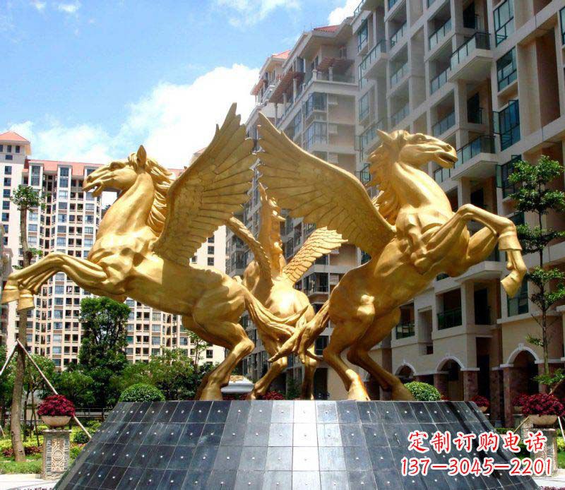 湖南小区飞马三匹马景观铜雕