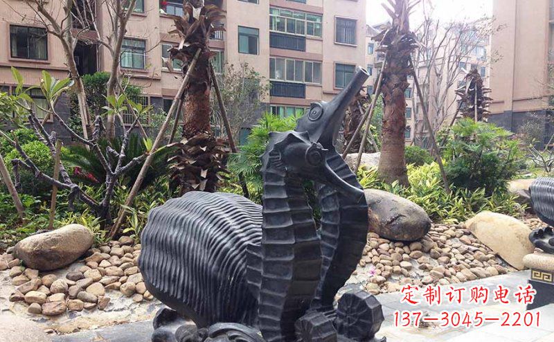 湖南小区海马动物玻璃钢仿铜雕塑