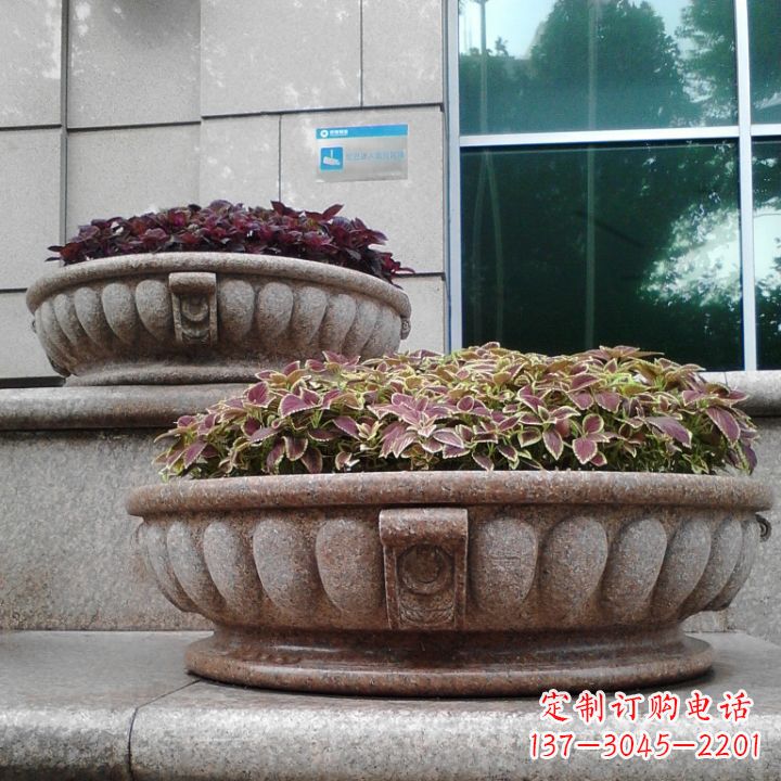 湖南小区花岗岩石雕花盆