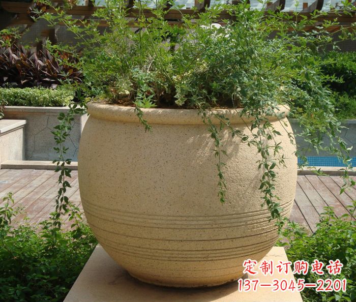 湖南小区景观大理石花盆石雕 (2)