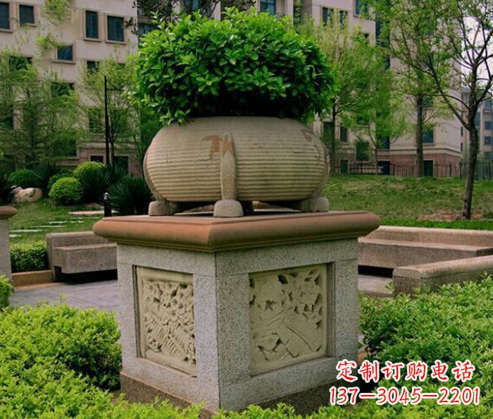 湖南小区景观大理石花盆石雕 (3)