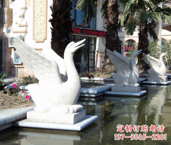 湖南小区景观大理石天鹅喷泉石雕