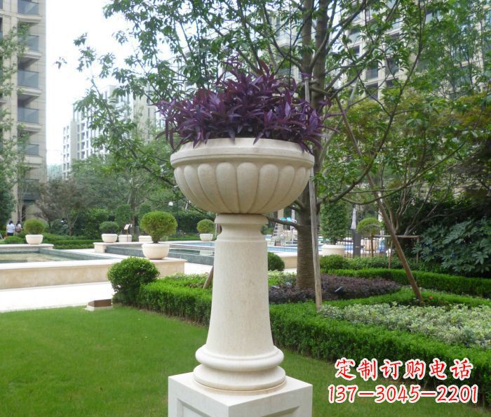 湖南小区景观汉白玉花盆石雕 (2)