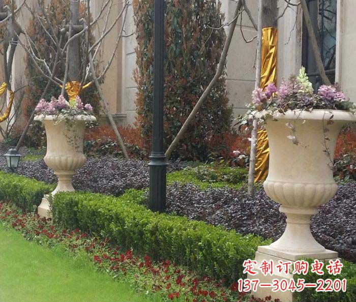 湖南小区景观汉白玉花盆石雕