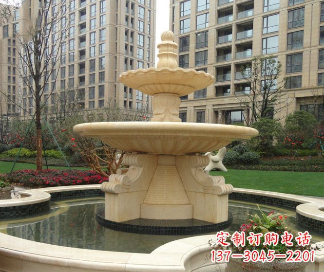 湖南小区景观晚霞红多层喷泉石雕 (3)