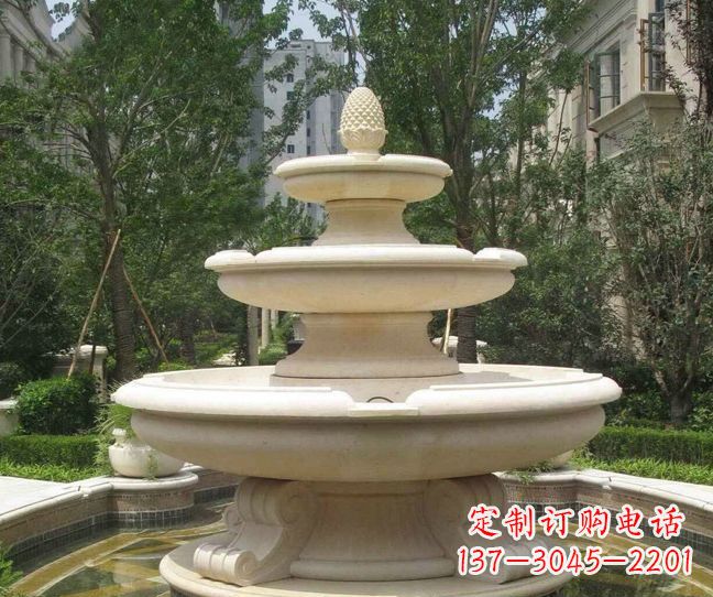湖南小区景观晚霞红多层喷泉石雕