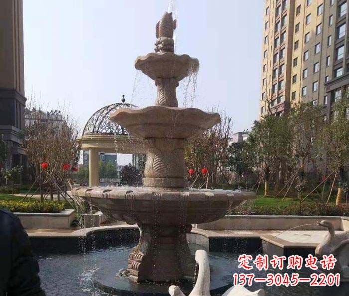 湖南小区景观晚霞红鲤鱼石雕喷泉