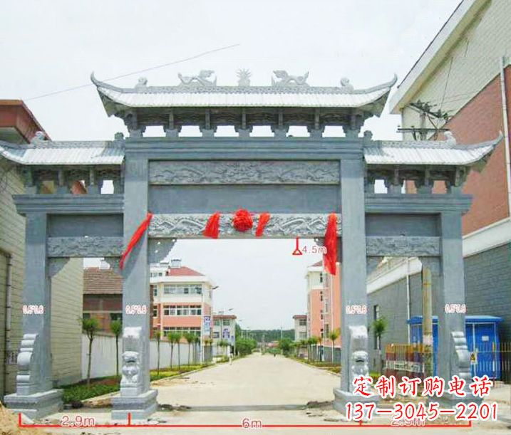 湖南小区三门牌坊石雕