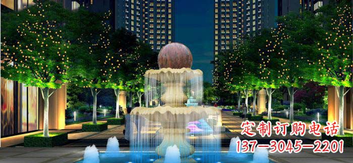 湖南小区石来运转风水球石雕喷泉