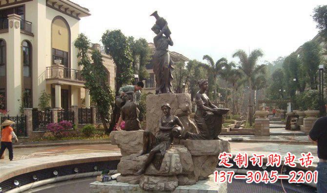 湖南小区西方美女喷泉人物铜雕
