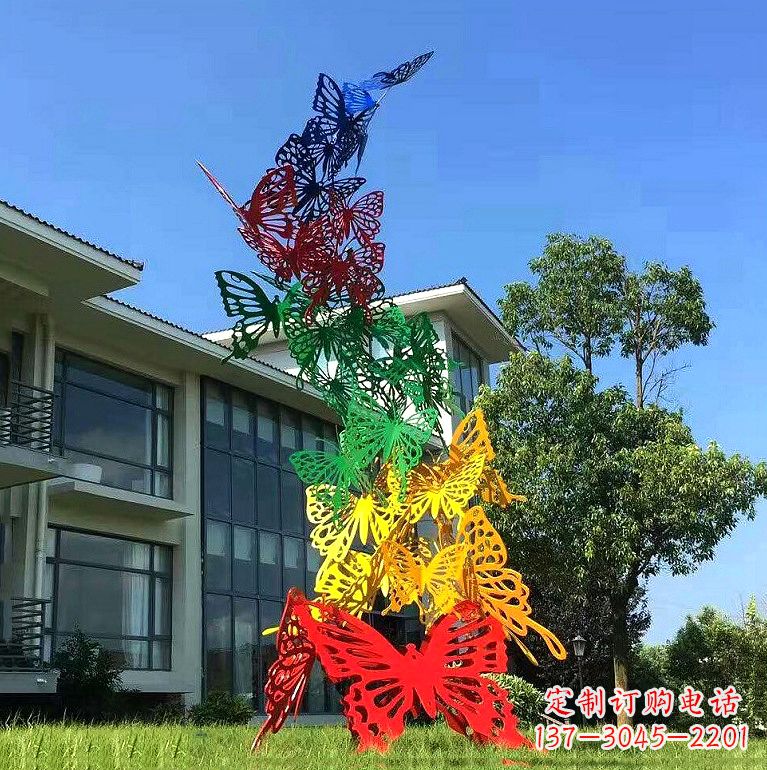 湖南小区园林不锈钢彩色蝴蝶景观雕塑