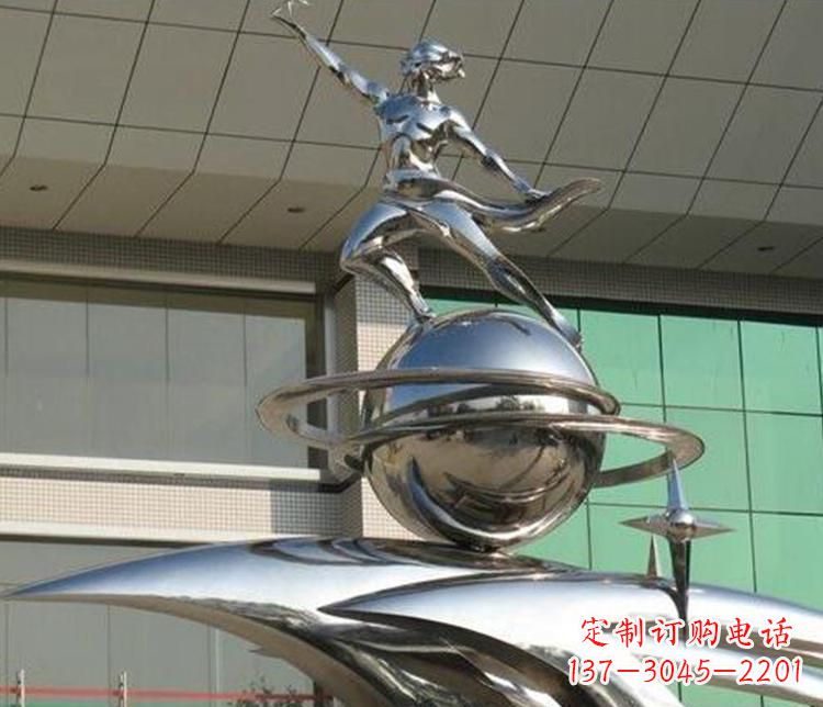 湖南校园不锈钢地球和学生景观雕塑