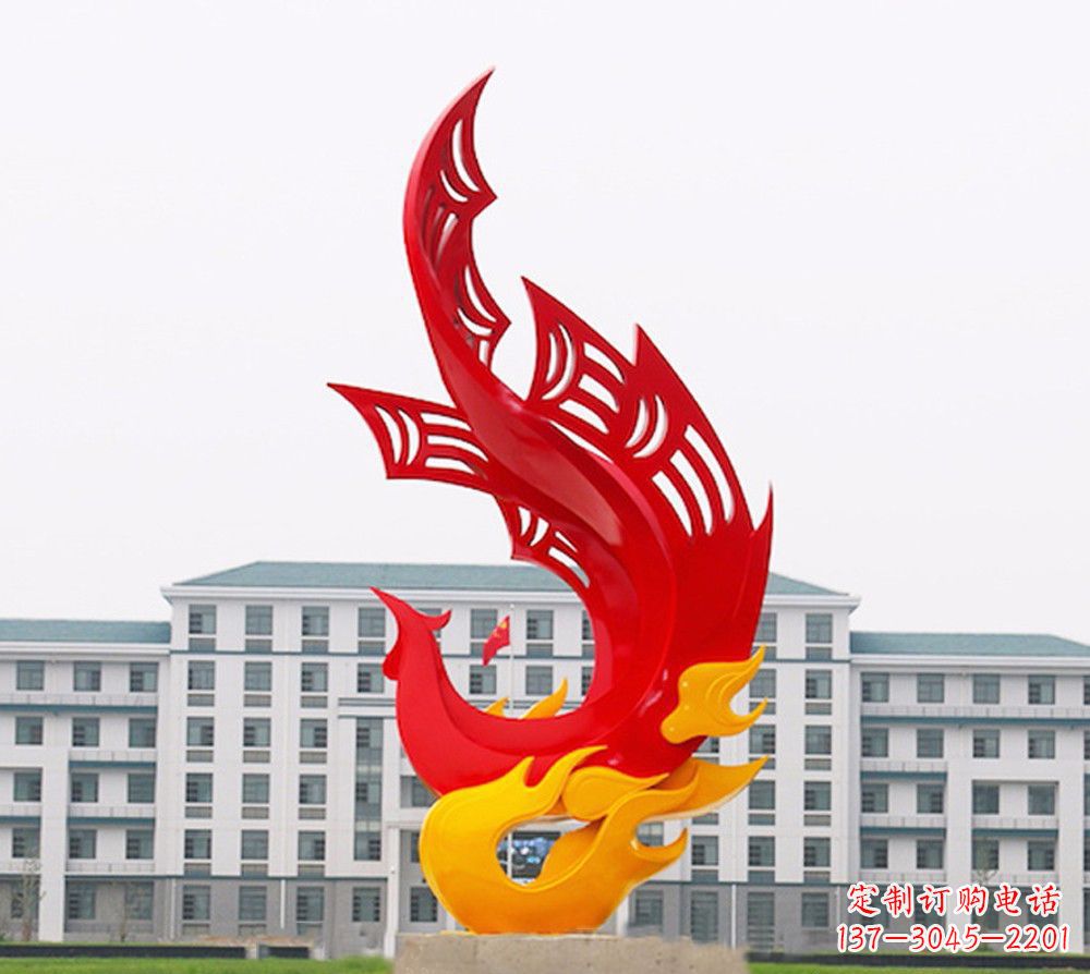 湖南校园不锈钢凤凰浴火雕塑