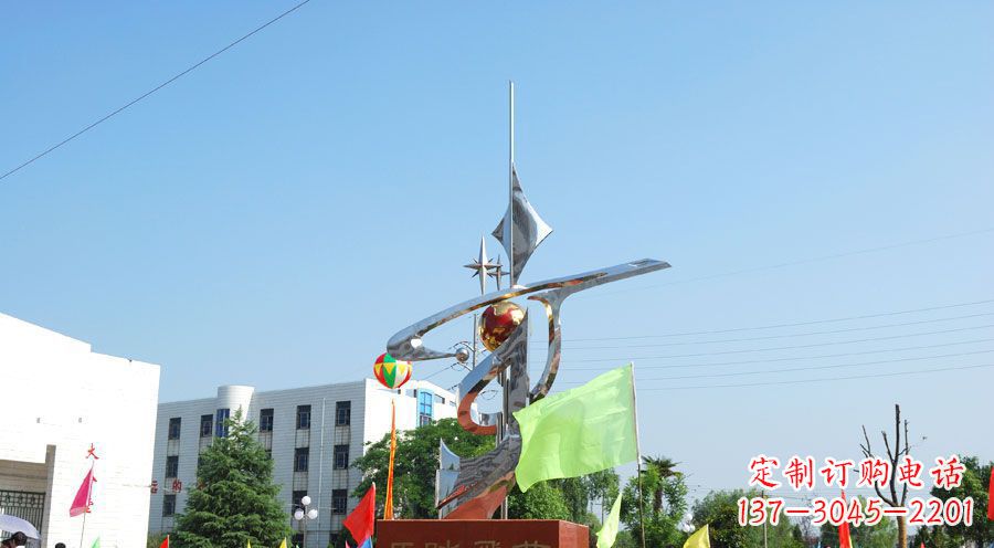 湖南校园不锈钢马踏飞燕地球雕塑