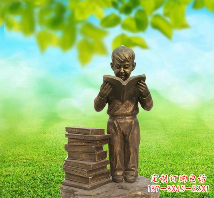 湖南校园读书的小男孩铜雕