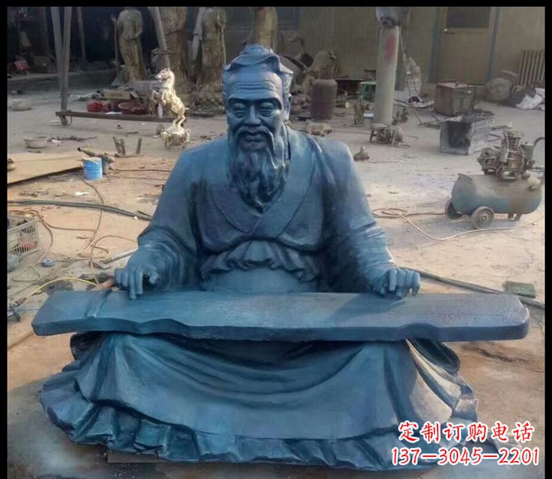 湖南校园孔子弹琴铜雕