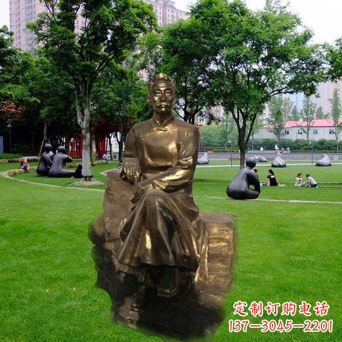 湖南校园名人鲁迅先生玻璃钢仿铜雕像