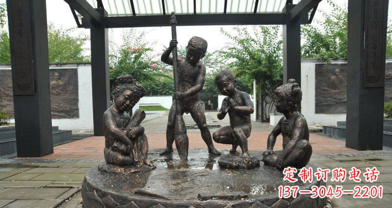 湖南写毛笔字的小孩小品铜雕