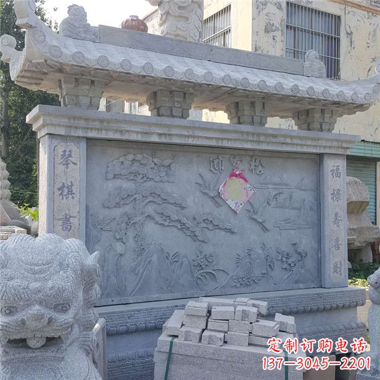 湖南迎客松石雕影壁墙