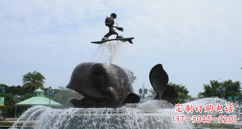 湖南游乐园鲸鱼喷泉和米老鼠景观铜雕