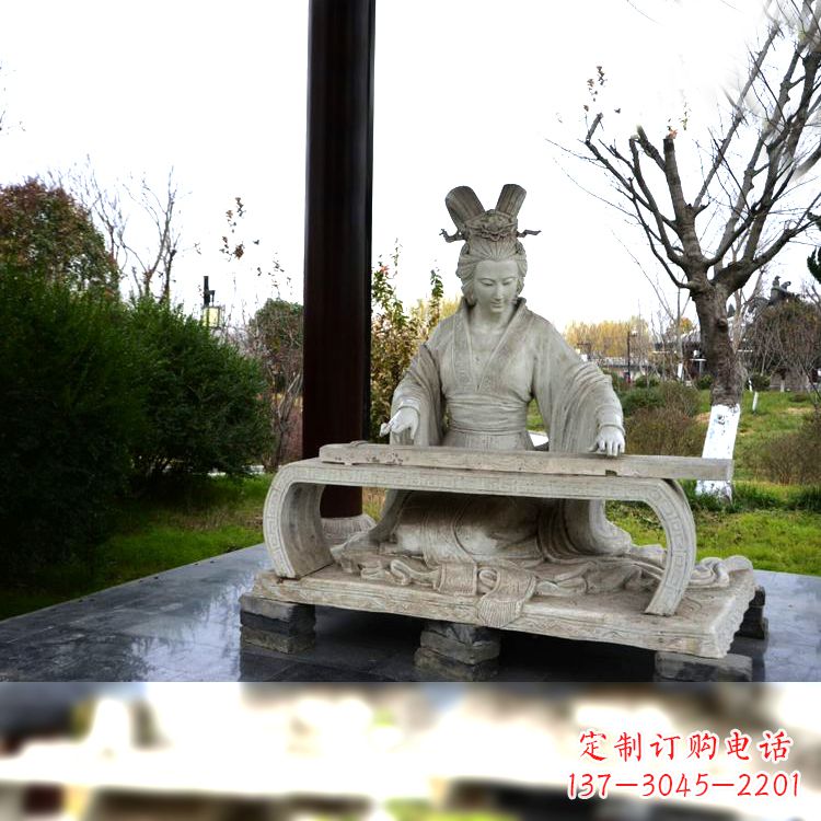 湖南虞姬弹琴雕塑-公园古代人物著名美女情景雕塑