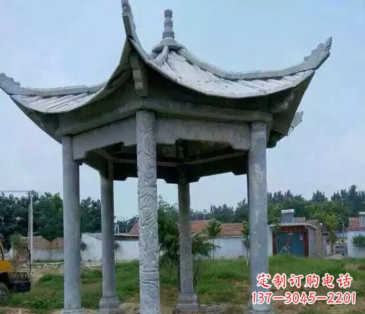 湖南园林仿古六角凉亭景观石雕