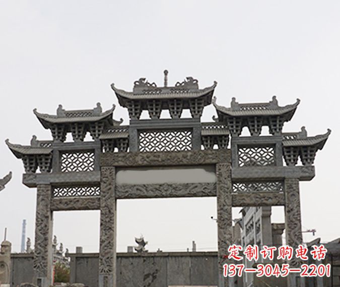 湖南园林仿古三门牌坊石雕 (4)