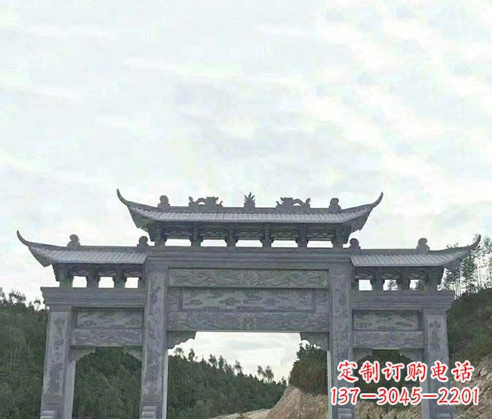 湖南园林仿古三门石牌坊景观石雕