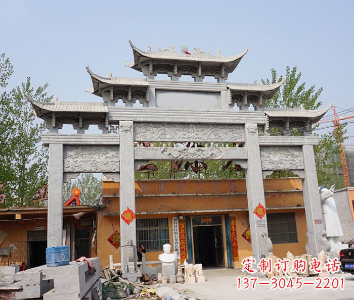 湖南园林仿古三门牌坊石雕 (5)