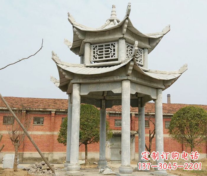 湖南园林仿古双层石雕凉亭 (2)