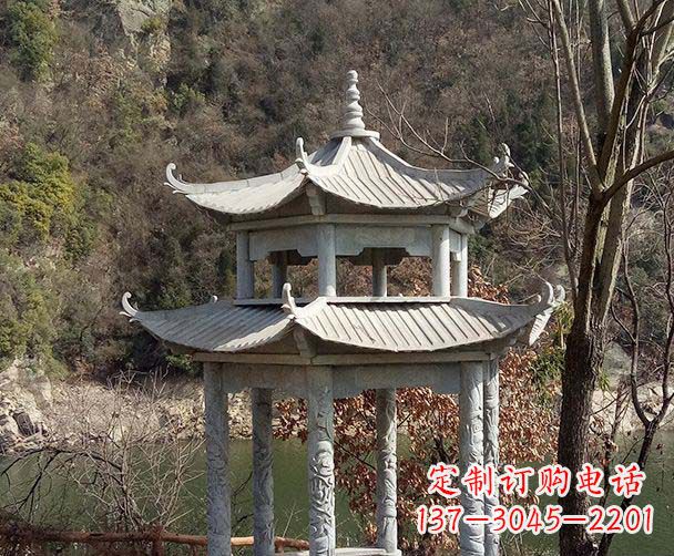 湖南园林仿古双层石雕凉亭
