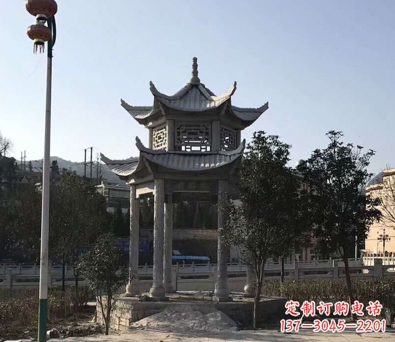 湖南园林仿古双层石凉亭景观石雕 (4)