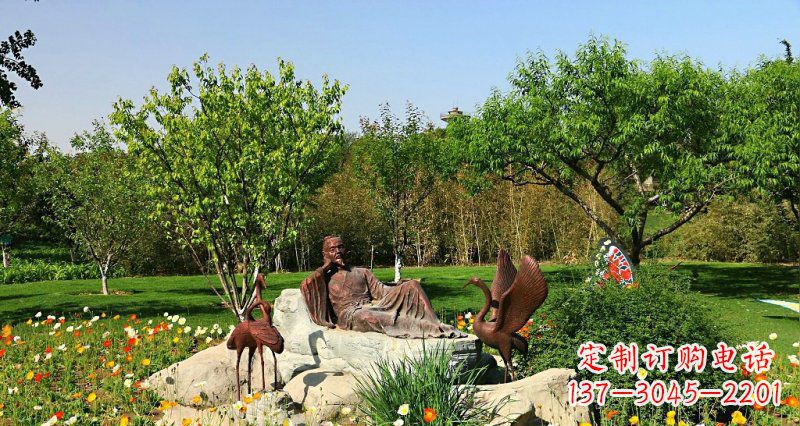 湖南园林古代人物仙鹤景观铜雕