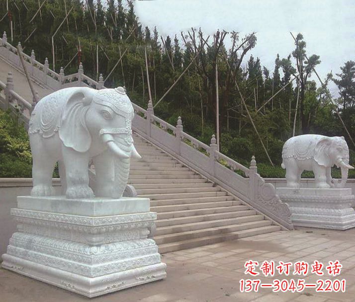 湖南园林汉白玉大象景观石雕